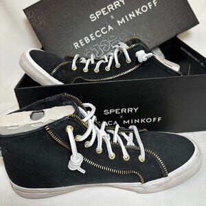 BRAND NEW in box Rebecca Minkoff x Sperry Black Canvas High Top Sneakers Sz 8.5